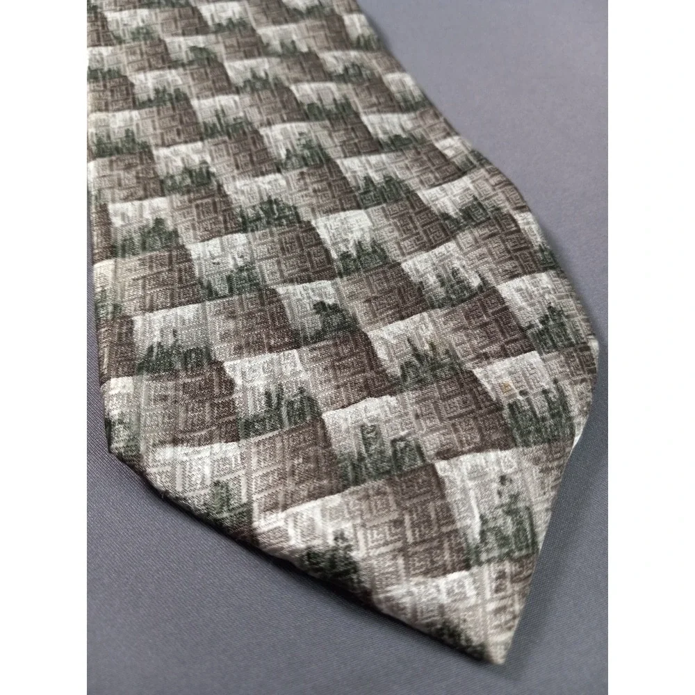 Vintage Pierre Cardin Silk Tie‎ Gray Green Geometric 90's